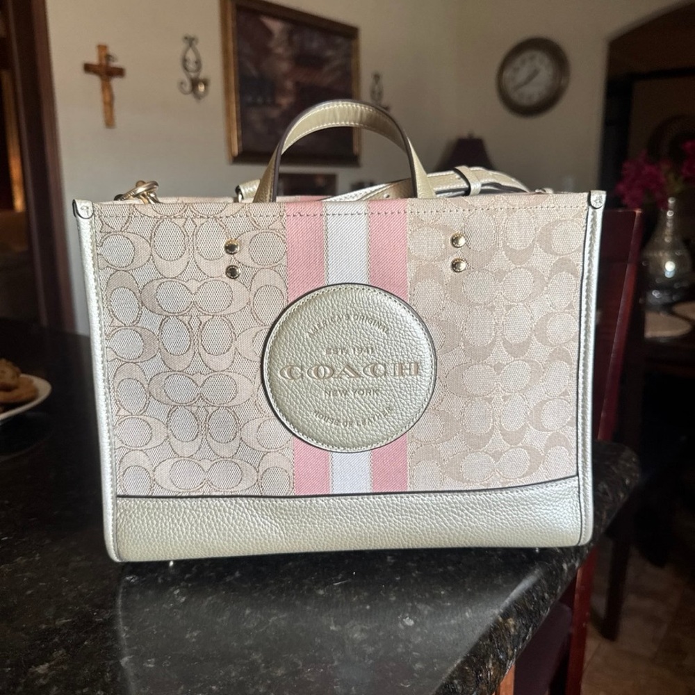 Coach Beige and Pink Stripe Tote